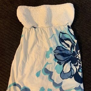 strapless top with flowing bottom